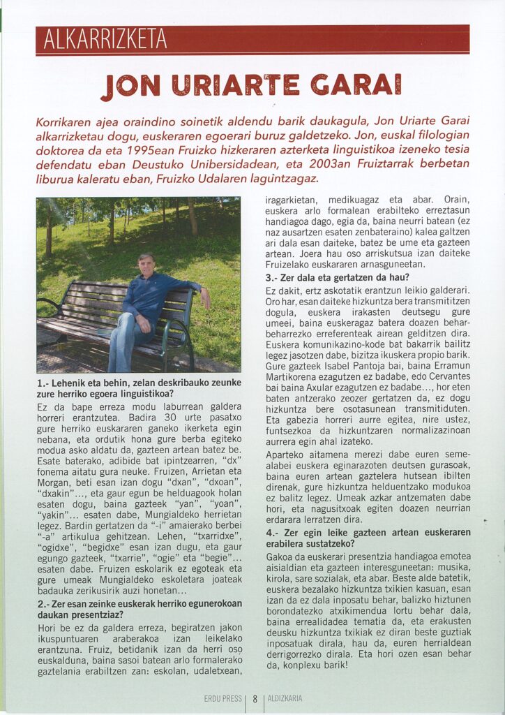 Jon Uriarte Garai. Erdupress Alkarrizketa. 2026 Fruiz