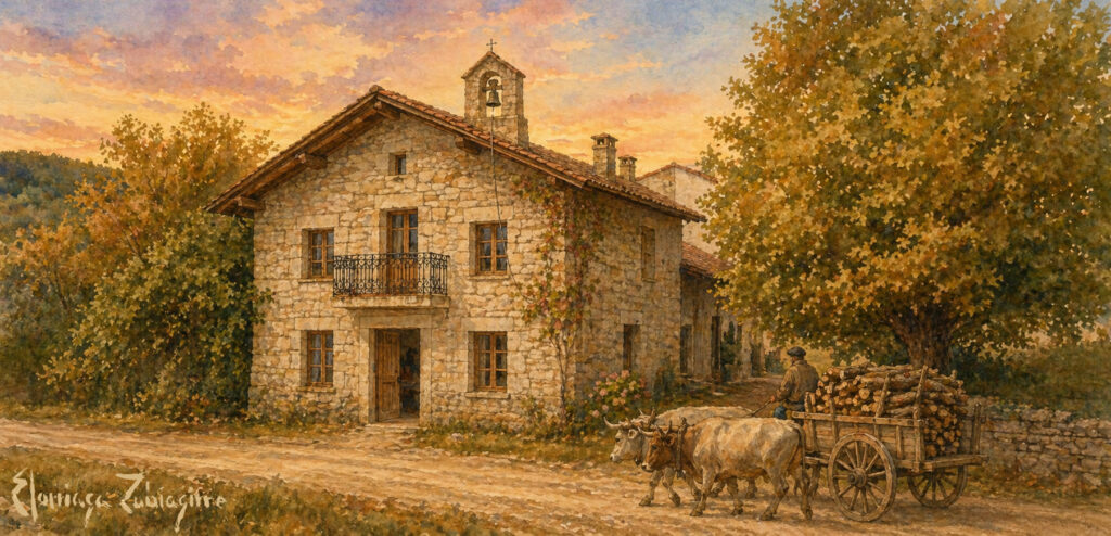 Representación artística imaginada de la ermita San Jurdi "Sañurdi" en Fruiz (JoseRamon Elorriaga)